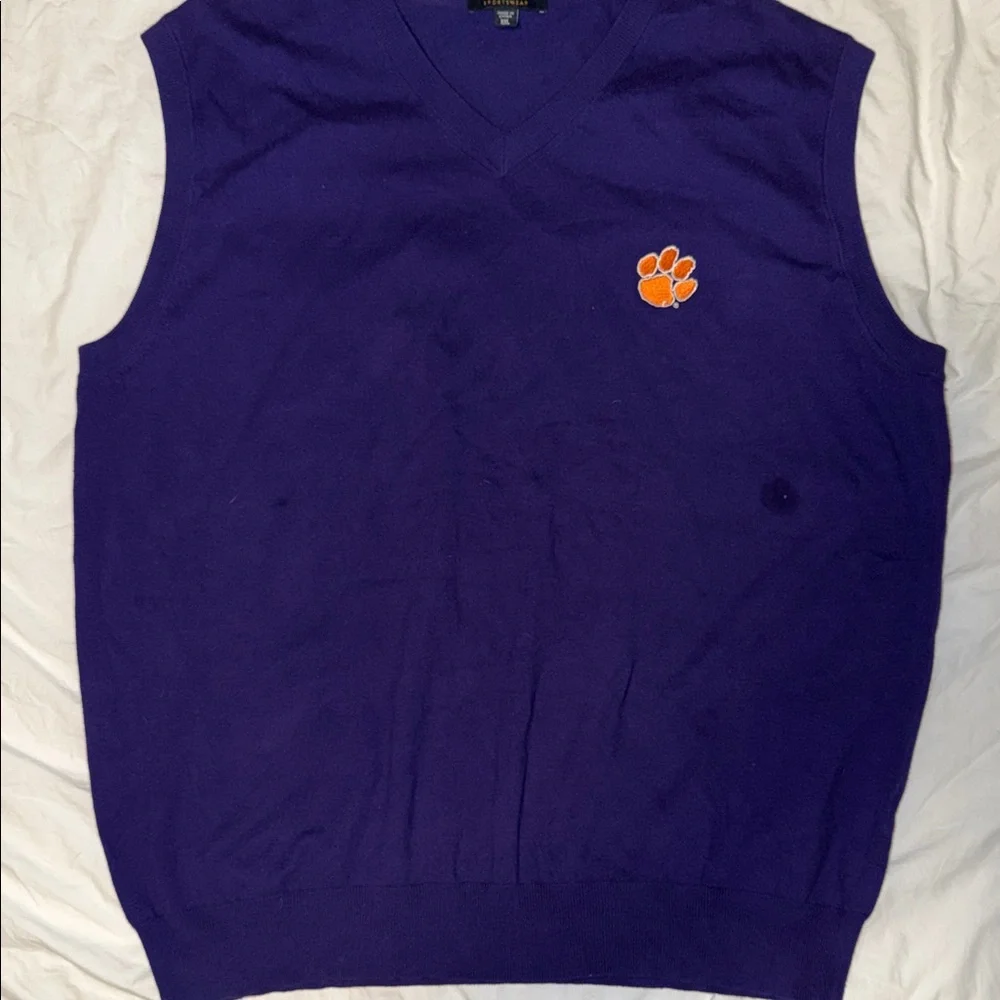 Clemson Men's Purple Sweater Vest with embroidered Orange Tiger Paw - Picture 1 of 8